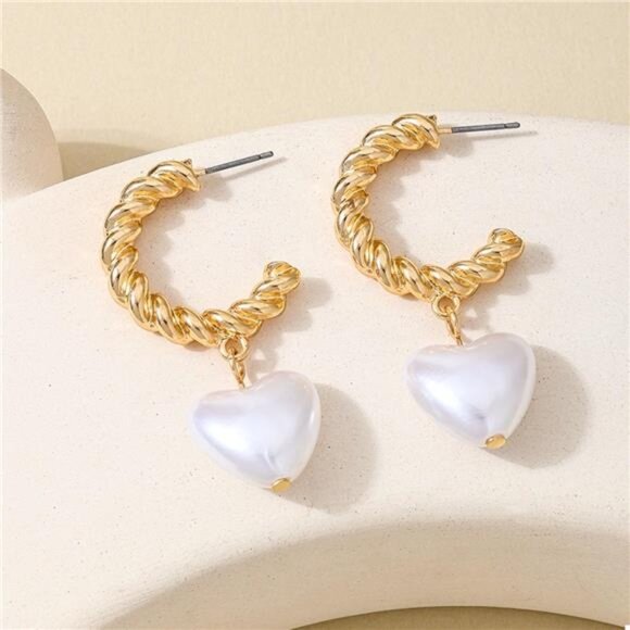 18K Gold-Plated C-Hoop Heart Earrings - Picture 4 of 6